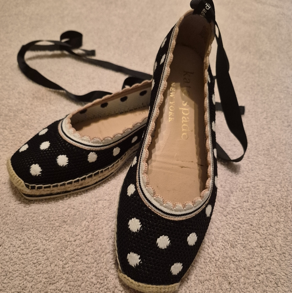 Kate Spade Nottingham Knit Polka Dot Flats 6.5 | Black Espadrille Ballet Shoe